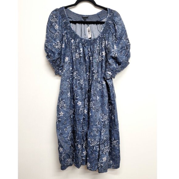 NWT Torrid 1 Mini Chambray Puff Sleeve Smocked Dress 1X 14 16 - Picture 9 of 12